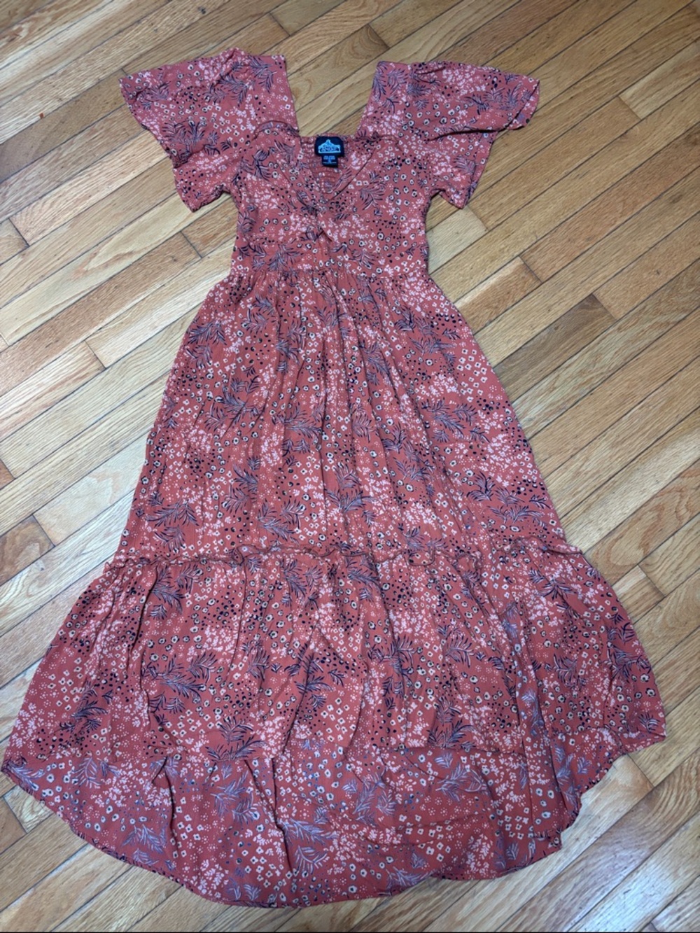 Angie Rust Floral Tiered Maxi Dress